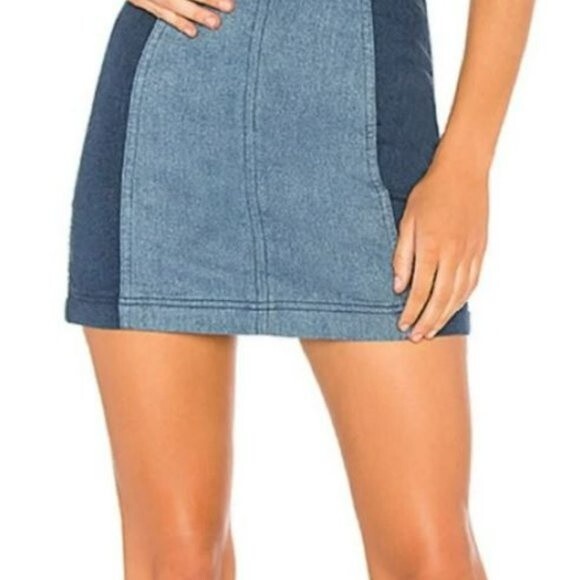 FREE PEOPLE Size 0 Two Toned Modern Femme Stretch Denim Jean Mini Skirt Bohemian - Picture 4 of 12